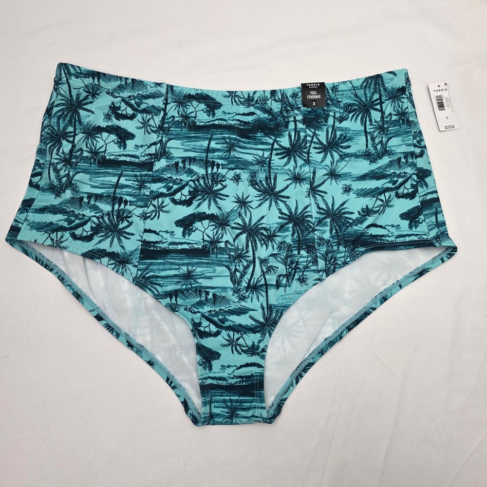 Torrid Bottom Women Plus size 2 Teal New Tropical Palm Lattice High Waist Bikini